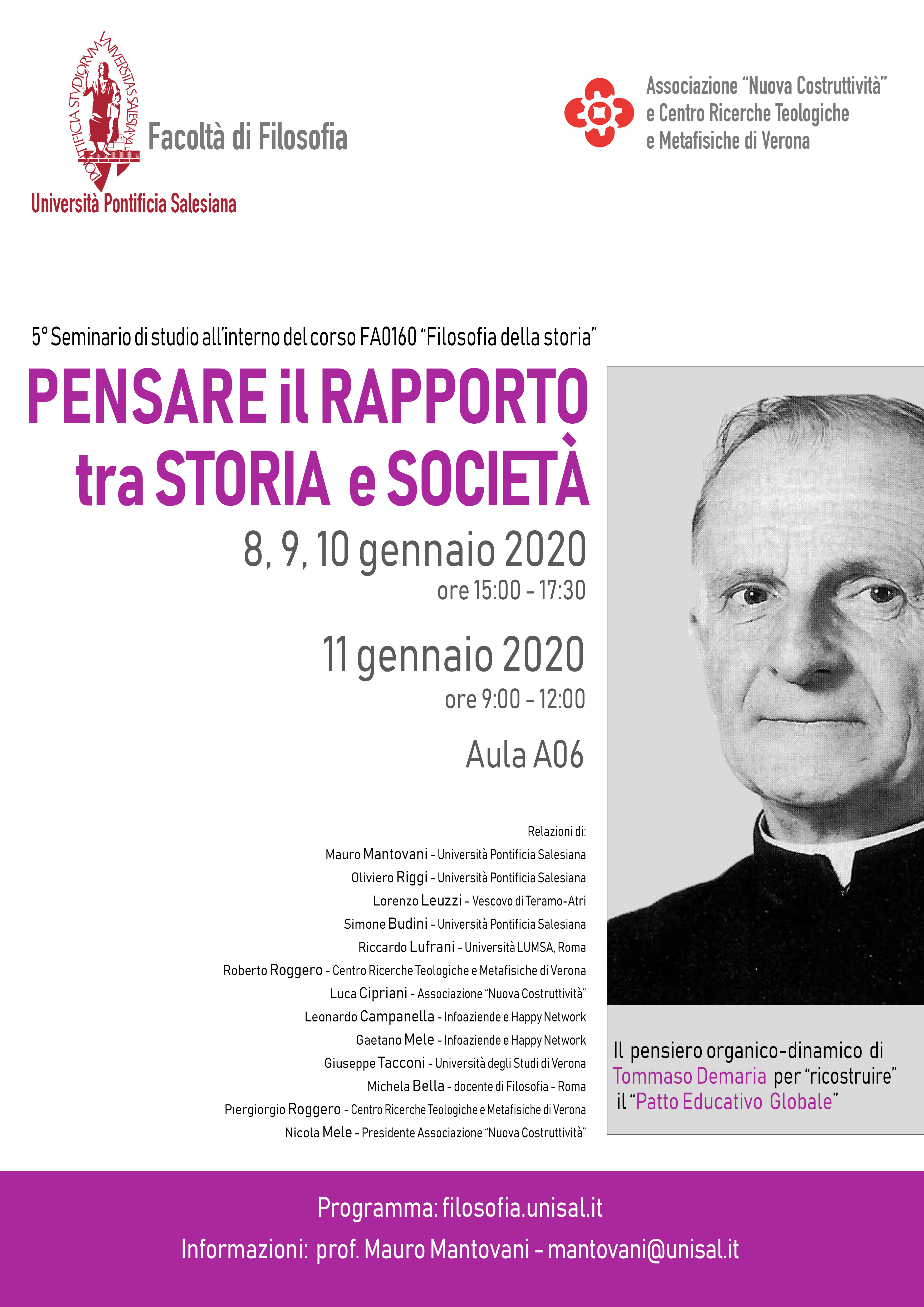 Pensare-il-rapporto-tra-storia-e-società - Seminario Demaria UPS 8-11 gennaio 2019 - Locandina DEF